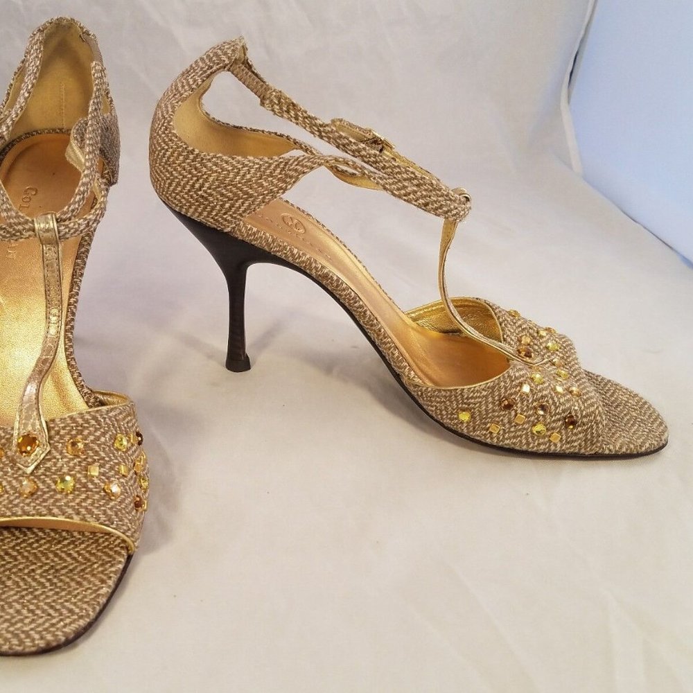 Cole Haan opentoe canvas glass stone studs beige 8.5 M